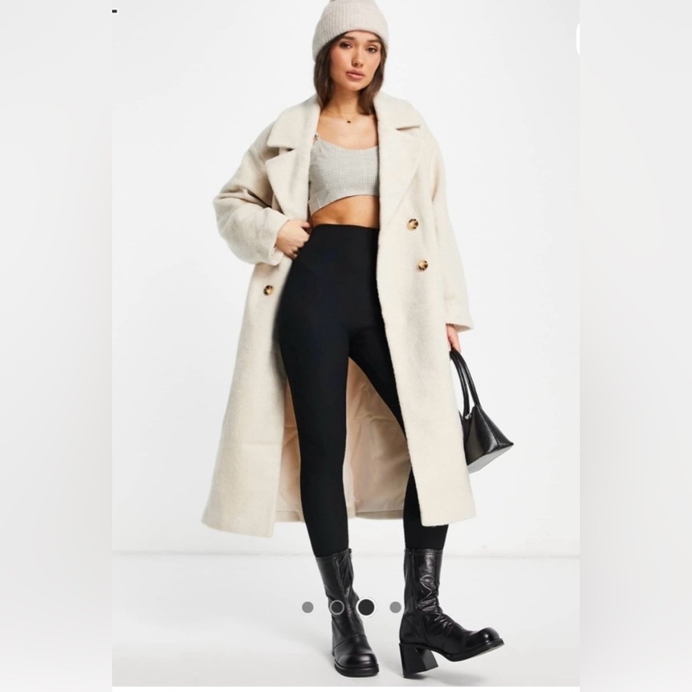 ASOS Boucle Double Breasted Coat Oversized Winter Casual Creme’ Size 6